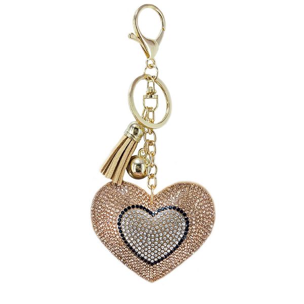

christmas bear heart keychain leather tassel gold key holder metal crystal key chain ring bag auto pendant gift shipping, Silver