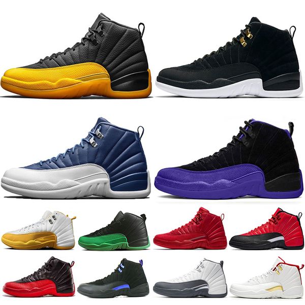 

new michigan indigo 12 12s mens basketball shoes university-gold flu game gym red 12s taxi playoffs gs sports trainers sneakers shoes 7-13