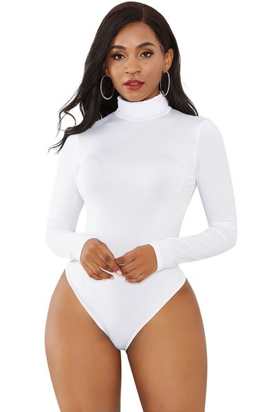 Outono Inverno Mulheres Sexy Macacões Romper de base sólida Bodysuit Turtleneck Léotard Top manga comprida Bodycon Jumpsuit Stretchy Romper