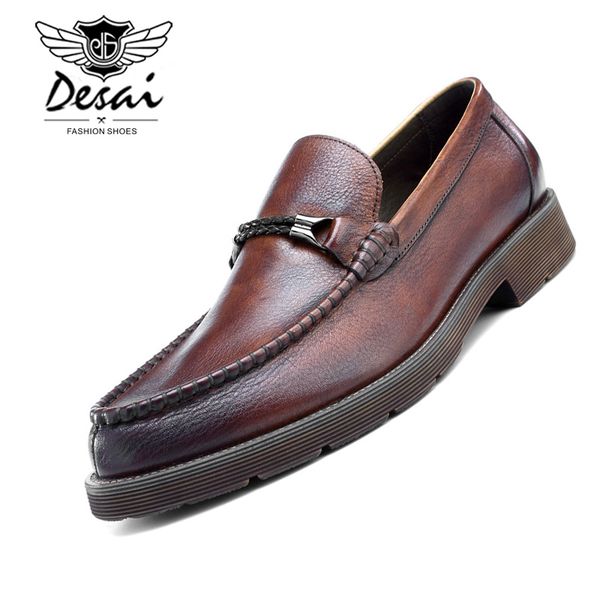 

desai men's genuine leather shoes men italian handmade retro slip-on shoes wedding party men oxford loafers zapatos, Black