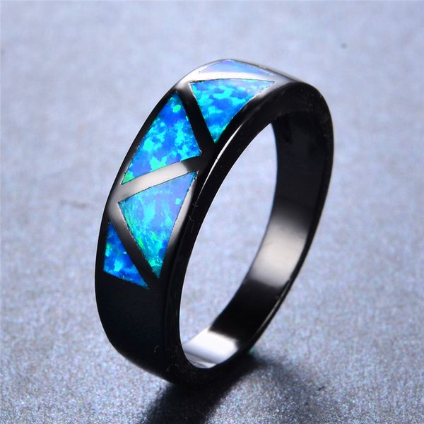 

wedding rings minimalist female blue fire opal ring vintage 14kt black gold for women promise love round engagement, Slivery;golden