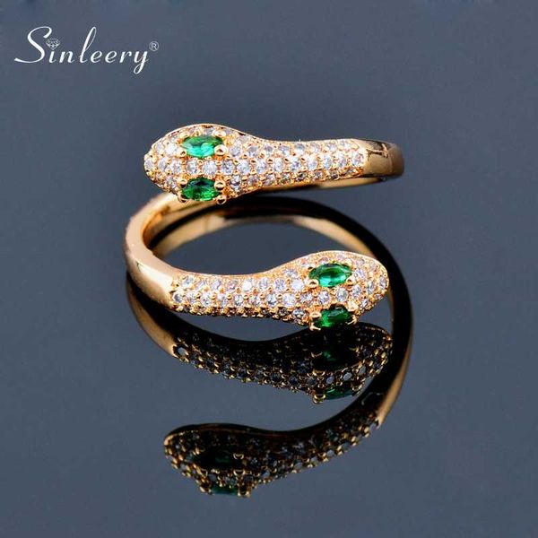 

sinleery green eyes crystal snake gold color adjustable size rings women 2020 new summer vacation jewelry jz400 ssa, Golden;silver