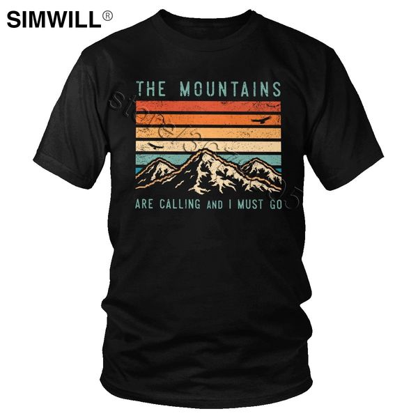 

vintage the mountains are calling and i must go hiking t shirt men leisure cotton tees 80s retro short sleeve hike t-shirt gift