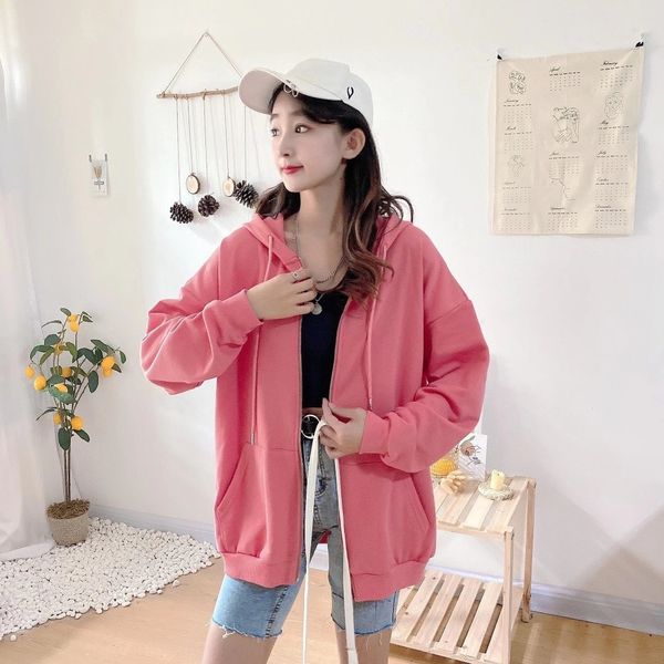 

dz15 long-sleeved coat spring and autumn thin korean style loose mid-length solid color cardigan women's coat sweatersweater sweater ho, Black
