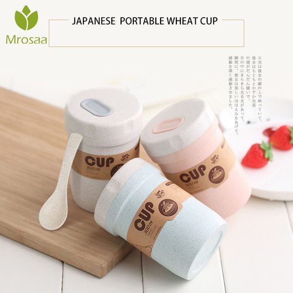

300ml wheat straw cup plastic buckle water bottle coffee mugs cute mini portable travel home office drinking utensils