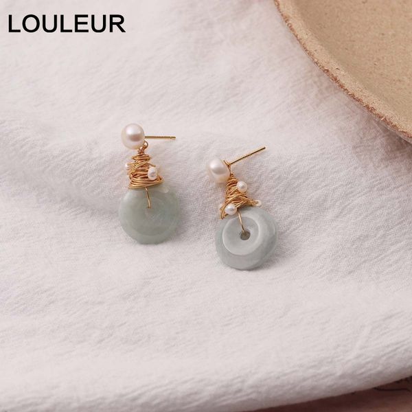 

stud louleur natural pearl earrings elegant handmade 925 silver jade stone for women fashion 18k gold jewelry gift, Golden;silver