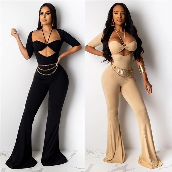 

rompers fashion slim solid color strapless long bell pants jumpsuits womens clothing fashion women designer, Black;white