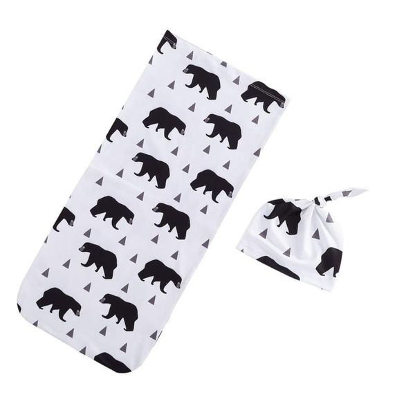 

breathable infant sleeping bag set summer autumn baby girls boys cartoon bear triangle printing sleeping sack + round hat kit