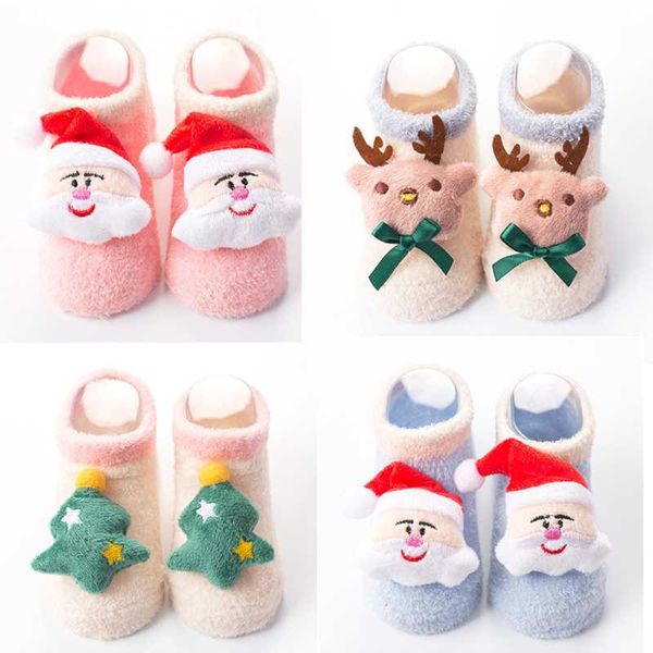 

children super warm socks infant kids girl terry snowflake elk santa claus christmas bear toddler baby socks cotton short, Pink;yellow