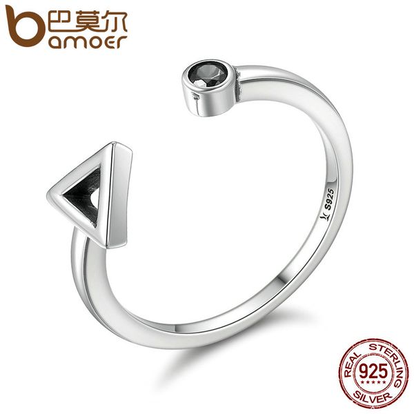 

bamoer 925 sterling silver geometric round & triangle open finger rings for women sterling silver jewelry gift scr144, Golden;silver