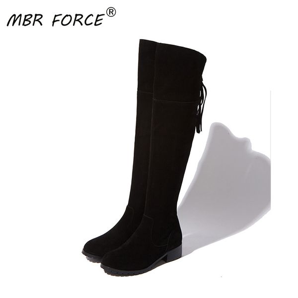 

mbr force 2020 new high-quality cow suede winter ladies round toe elegant side zipper laces fashion metal tassel warm high boots, Black