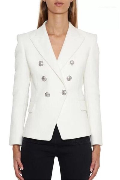 

fashion designer classic women blazer black white double breasted jacket female lapel neck slim suit, White;black