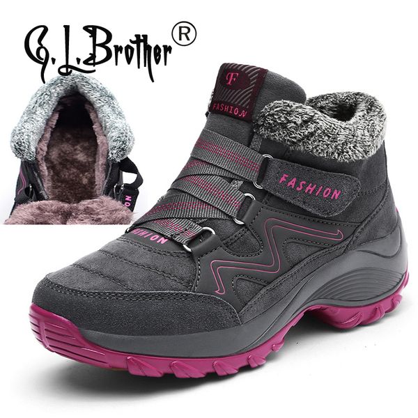 

g.l.brother women warm snow boots 2020 waterproof woman snow boots women winter warm height increasing shoes, Black