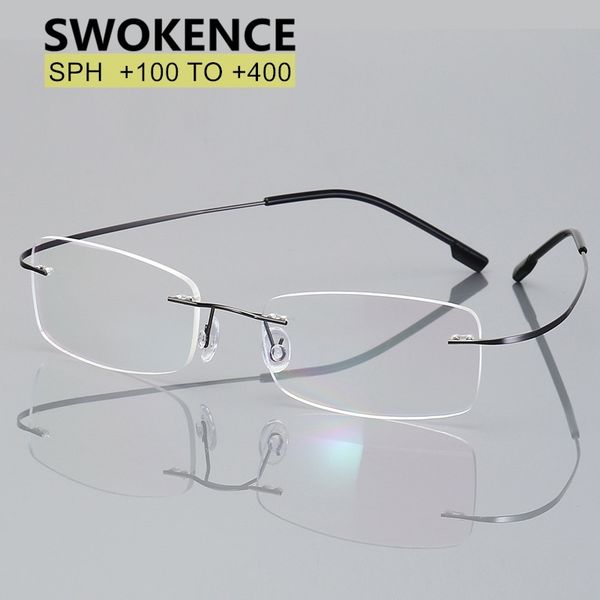 

swokence rimless reading glasses +1.0 to +4.0 women men ultralight flexible alloy temple presbyopic eyeglasses r109, White;black