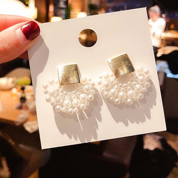 

2020 new design fashion jewelry elegant hand woven pearl earrings fan-shaped wedding party earrings for girls gift for woman, Golden;silver