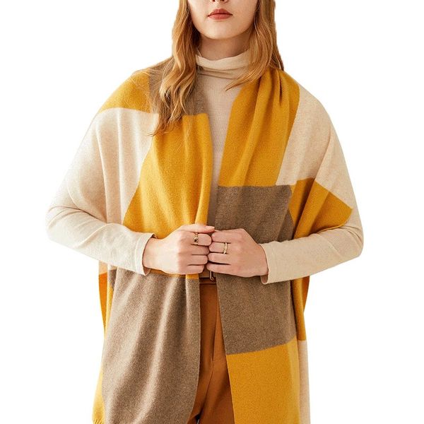 

pure cashmere scarf women color blocked 2020 knitted oversized long outer shawl scarf color matching, Blue;gray