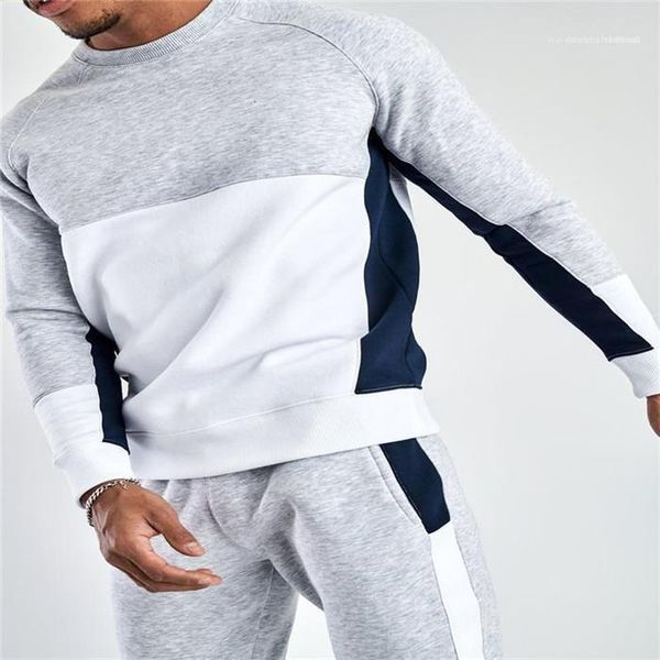 

pullover long sleeve crew neck hoodies casual loose trousers homme sport suit mens panelled tracksuit, Gray