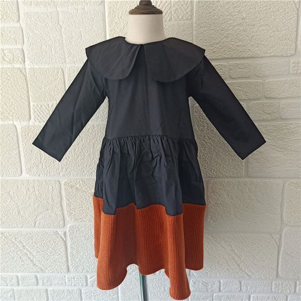 

bobozone black brown patchwork dress for kids girls long-sleeve dress, Red;yellow