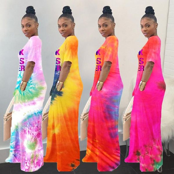 

Letter Print Womens Designer Dresses Casual Scoop Neck Plus Size Dresses Fashion Tie Dye Womens Clothing