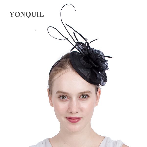 

17colors delicate fascinator hat elegant lady feather hair accessories hair clips hats for wedding church diy millinery syf168, Slivery;golden