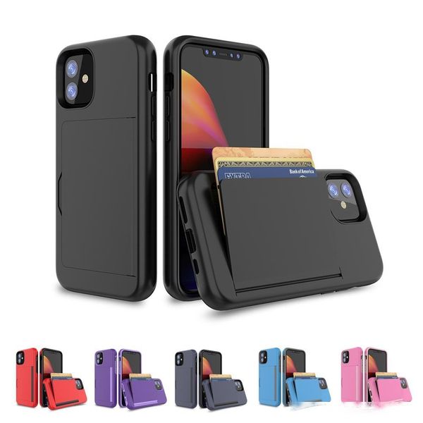 

high for 2019 iphone 11/11 pro/11 pro max back case dual layer tpu pc hybrid anti-scratch card slot protective shell for iphone 11 cover