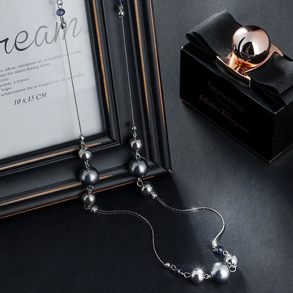

special fashion gray long necklace beaded sweater chain maxi necklace european style pearl jewelry gifts for women s1793n, Silver