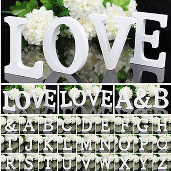 

white wooden letter english alphabet diy personalised name design art craft standing heart wedding home decor