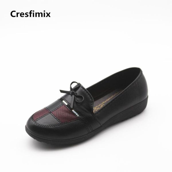 

cresfimix women soft and comfortable spring slip on shoes lady retro black pattern summer pu leather flat shoes zapatos de mujer