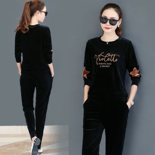 

gold velvet casual sports suit women's trousers and trousersfall/winter 2019 new korean style long sleeve trousers two-piece suit slim, Gray