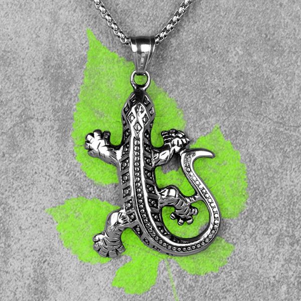 

chains gecko lizard animal mens long necklaces pendants chain punk hip hop unique for boy male stainless steel jewelry creativity gift, Silver