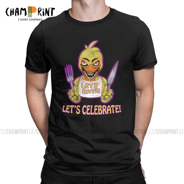 

vintage five nights at freddy's chica celebrate t-shirt men o neck cotton t shirt short sleeve tee shirt summer clothes