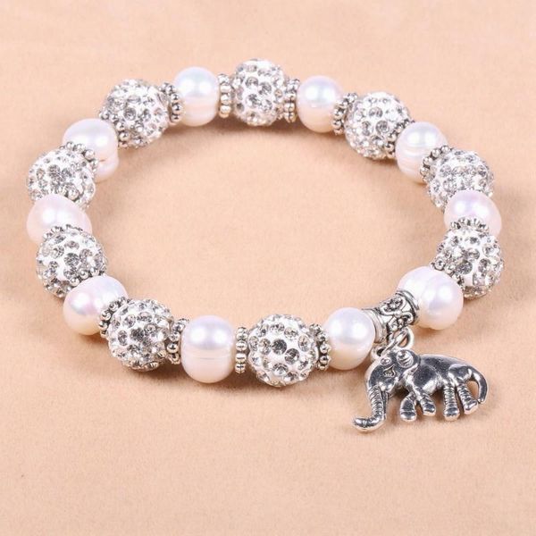 

charms friendship bracelets 100% natural freshwater pearl bracelet 8-9mm elephant with ball pearl bangles jewelry for women, Golden;silver