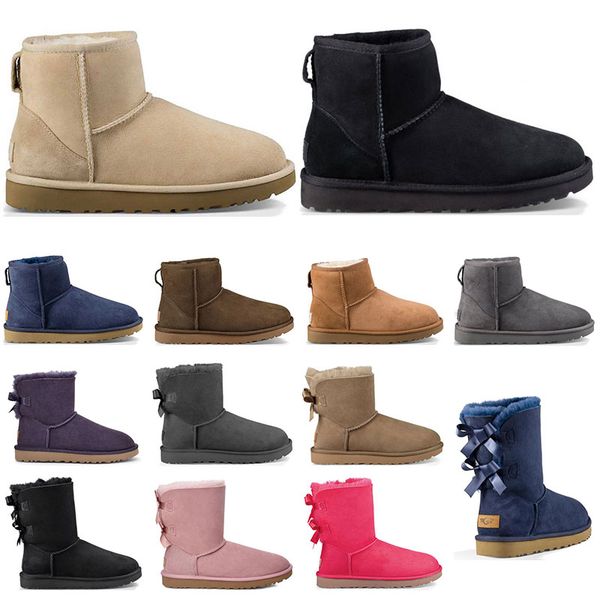

2021 designer women classic snow boots ankle short bow fur boot for winter black chestnut fashion womens booties size 36-41