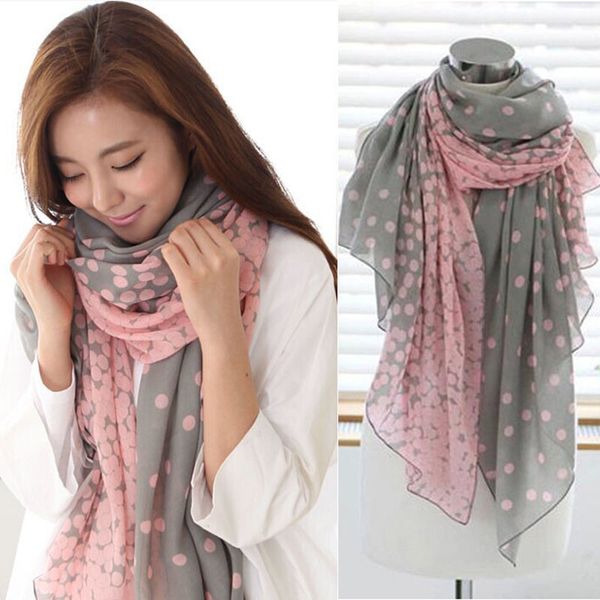 

fashion womens scarves elegant women polk dot print shawl ladies chiffon large scarf autumn winter wrap scarves t200910, Blue;gray