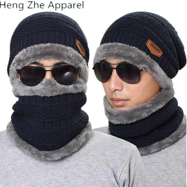 

hats, scarves & gloves sets 2021 autumn winter knit plush thick warm men women beanie+scarf boys girls wear cap collars accessories, Blue;gray