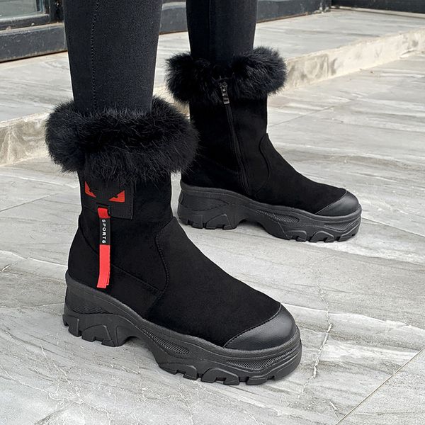 

boots warm fur snow winter shoes women female cotton woman high ankle wear resistant slip bota feminina, Black