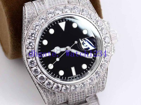 

mens luxury new asian pearl 2813 machine refined steel inlaid with diamond cal.2813 automatic movement 40mm black dial watches, Slivery;brown