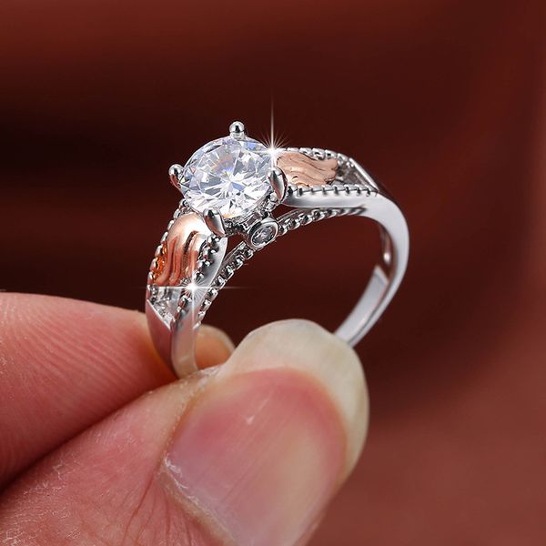 

wedding rings four claw inlaid zircon two color silver plated women stylish simple banquet engagement designed for, Slivery;golden