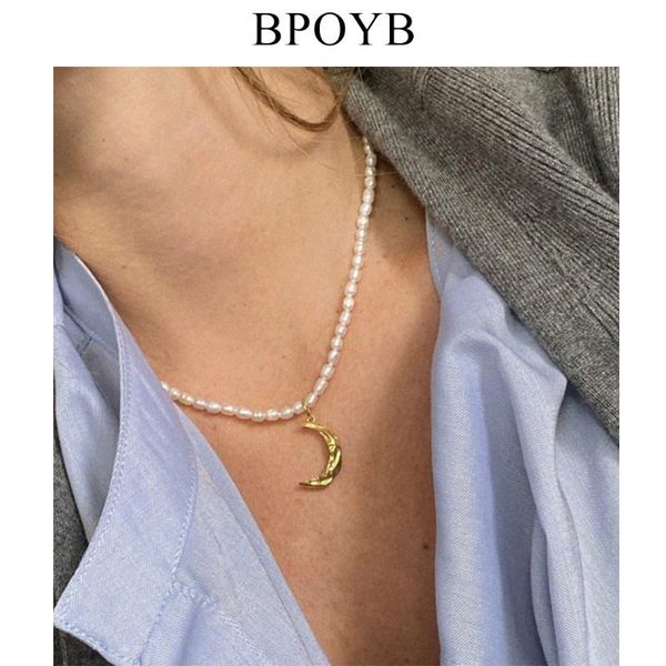 

bpoyb fashion ancient greek style freshwater baroque pearl neckalce natural irregular pearls moon pendant for women jewelry, Silver