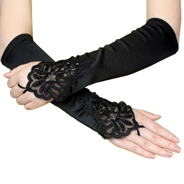 

1 pair elegant flapper evening opera satin gloves for women bride long lace arm elbow gloves lace fingerless 20feb12, Blue;gray