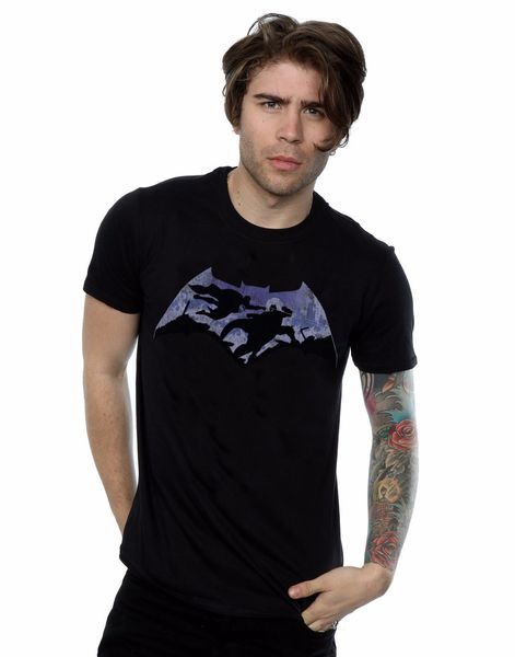 

2019 short sleeve fashion men t-shirt dc comics men's batman v superman battle silhouette t-shirts create t shirt