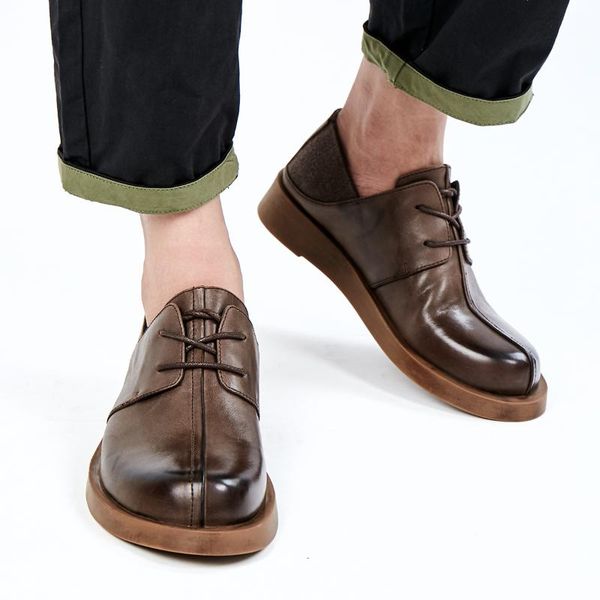 

men vintage business casual genuine leather shoes male japan harajuku style streetwear cowhide leather shoes, Black