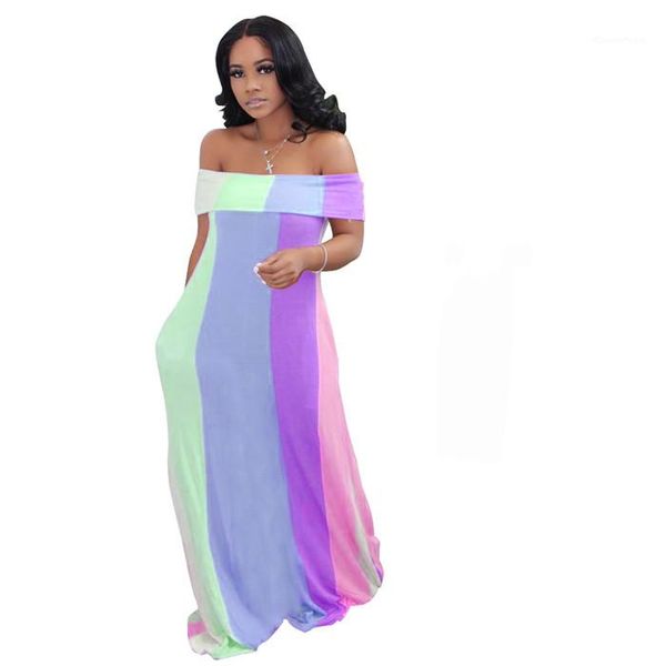 

dress strapless loose casual dresses ladies daily home clothes womens slash neck striped, Black;gray