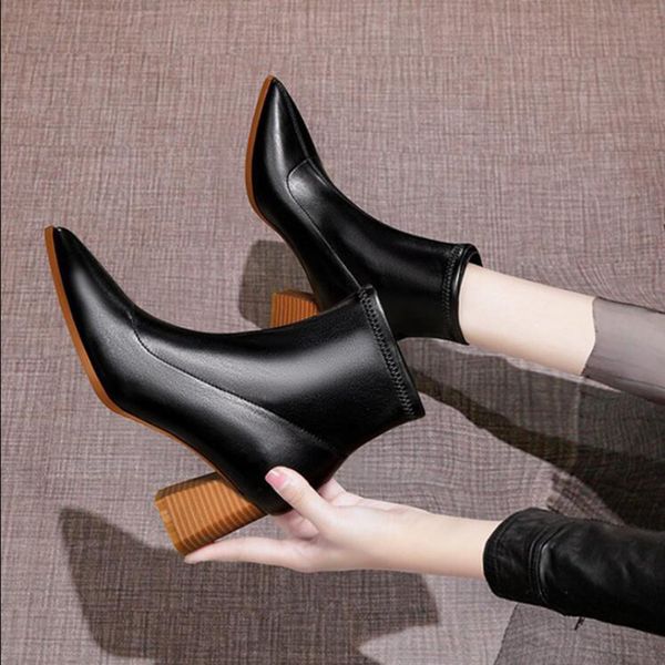 

ankle boots women boots women shoes woman fashion high-heeled pointed toe pu short 2020 autumn new style d518, Black