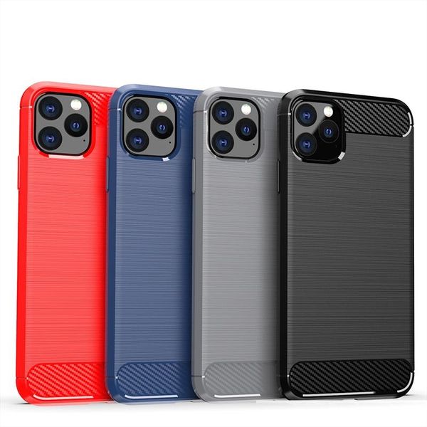 

rugged carbon fiber full body protection cover for iphone 11 pro max slim and flexible shockproof tpu rubber anti-slip grip case