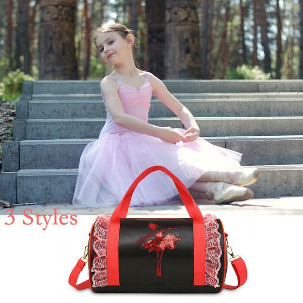 

New Girl/Kids Duffle Zippered Embroideed Ballet Shoulder Tote Black Children's Printing Dance Bag