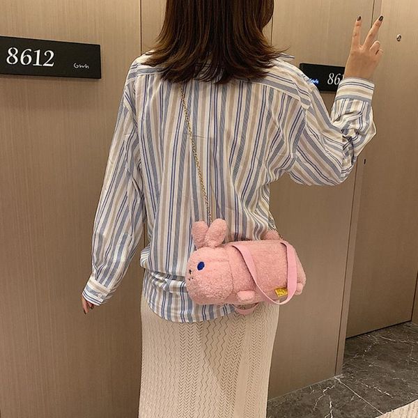 

fashion women plush cartoon cute small bear pack crossbody bag chain bags warm winter mini crossbody bolsa feminina
