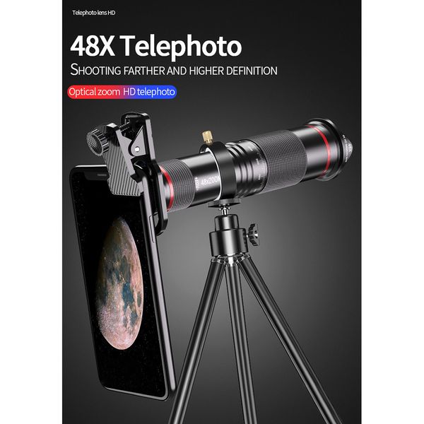 

phone camera lens for android, 48x telep lens, hd wide lens work as telescope with tripod