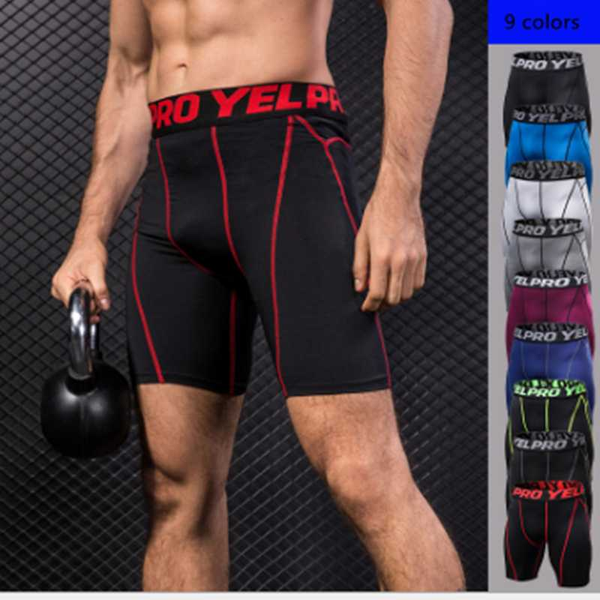 

running shorts men fitness elastic short pants sports trousers gym training tights outdoor sport compressionshorts, Black;blue