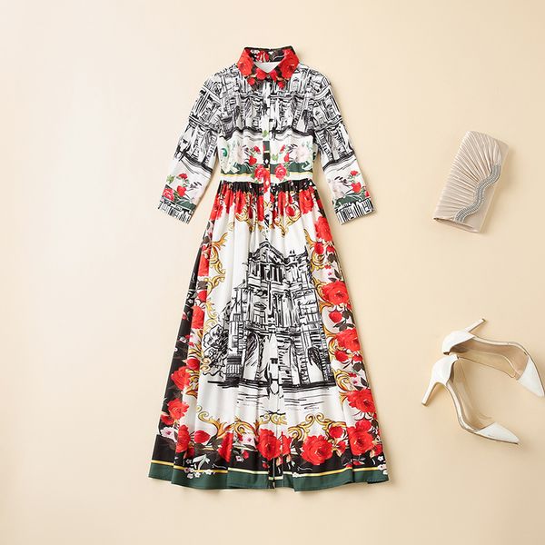 

910 2020 autumn brand same style dress long sleeve panelled lapel neck polyester haolai, Black